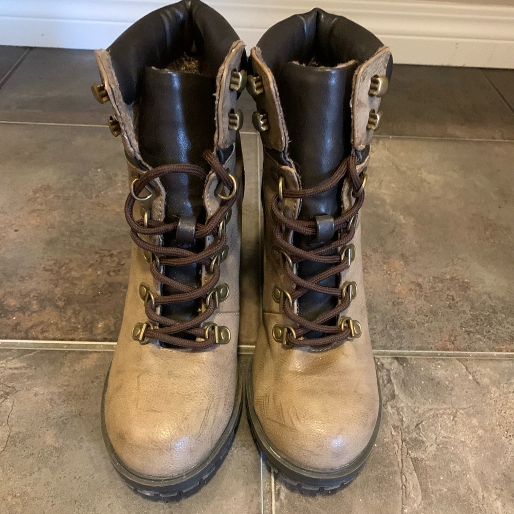 Women’s taupe combat booties